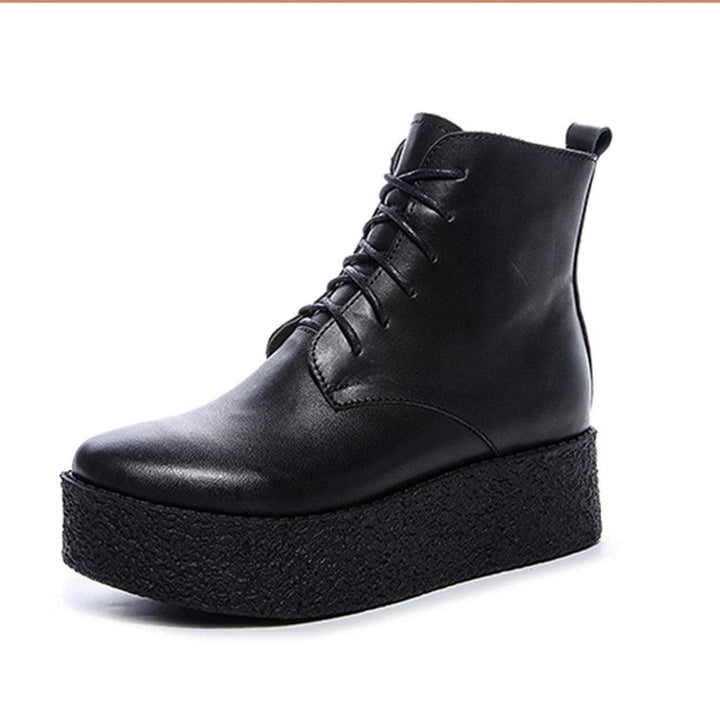 Genuine Leather Retro Women's Lace-Up Boots - ZYLIRA