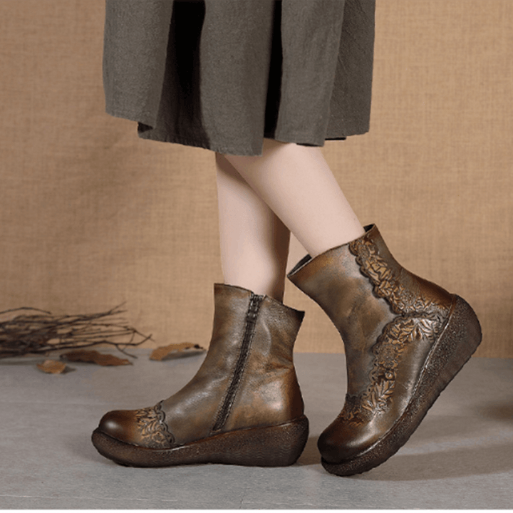 Hand-Carved Thick-Bottomed Retro Boots | Gift Shoes - ZYLIRA