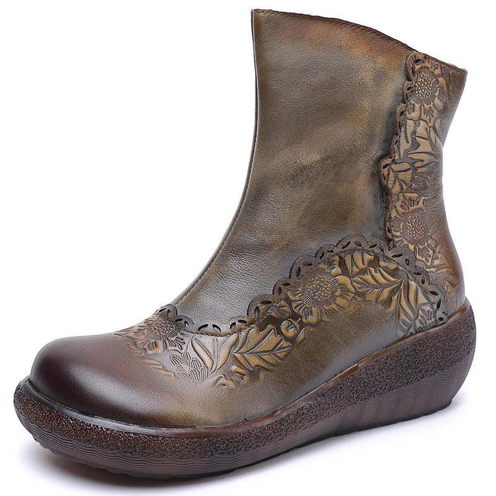 Hand-Carved Thick-Bottomed Retro Boots | Gift Shoes - ZYLIRA