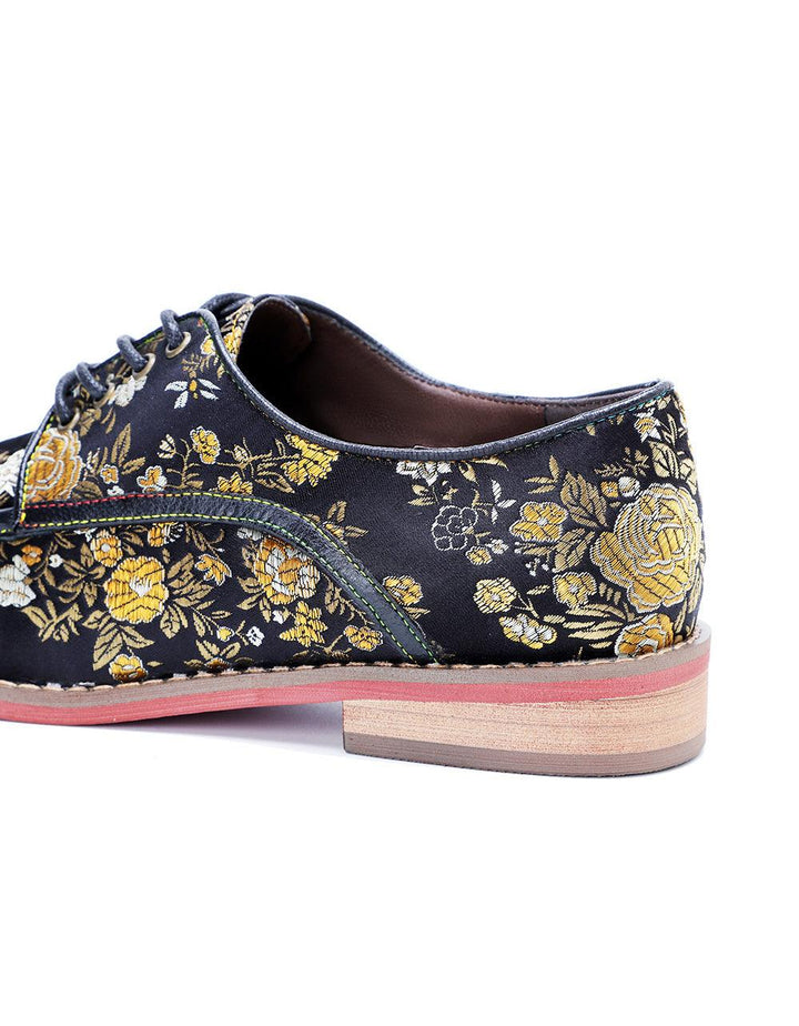Hand-brushed Leather Printed Vintage Floral Oxford Shoes - ZYLIRA
