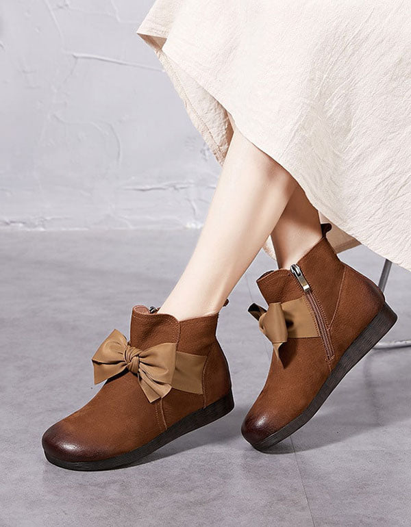 Handmade Bow-Knot Retro Leather Boots