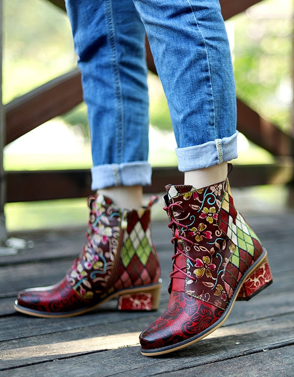 Handmade Ethnic Style Lace-up Jacquard Boots