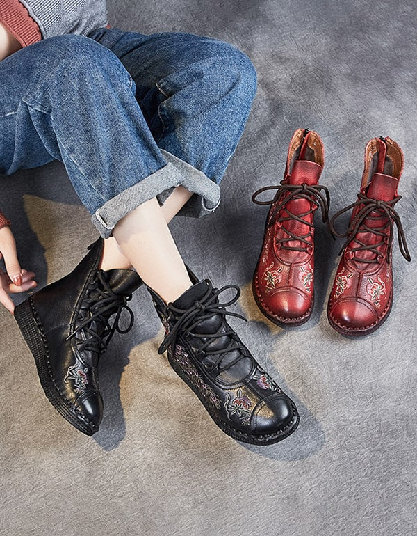 Handmade Leather Ethnic Style Embroidery Boots