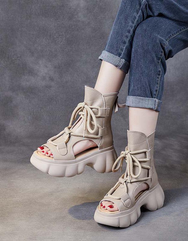 Handmade Open Toe Retro Platform Sandals Boots - ZYLIRA