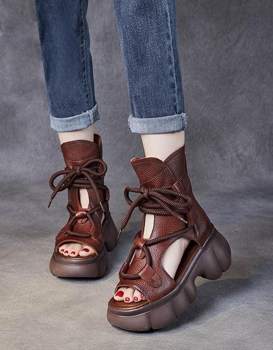 Handmade Open Toe Retro Platform Sandals Boots - ZYLIRA