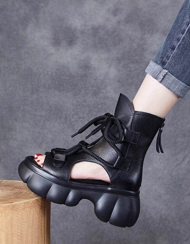 Handmade Open Toe Retro Platform Sandals Boots - ZYLIRA