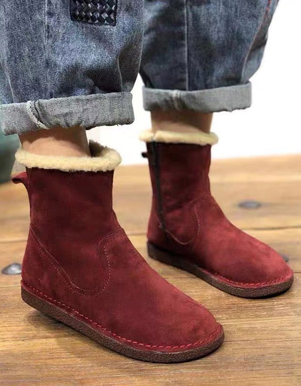 Bottes d'hiver en fourrure de daim rétro faites à la main