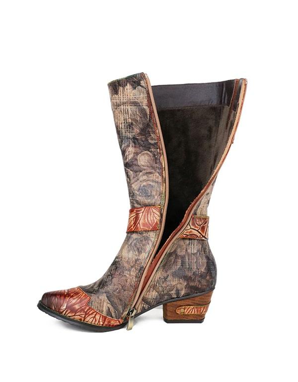 [Wholesale]Handmade Vintage Leather Cowboy Knee High Boots - ZYLIRA