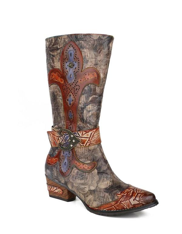 [Wholesale]Handmade Vintage Leather Cowboy Knee High Boots - ZYLIRA