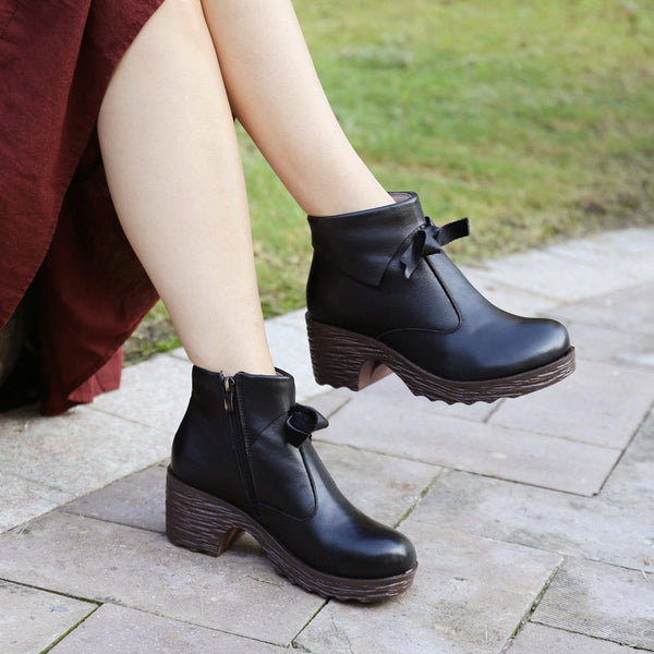 Handmade Waterproof Thick-Heeled Retro Boots