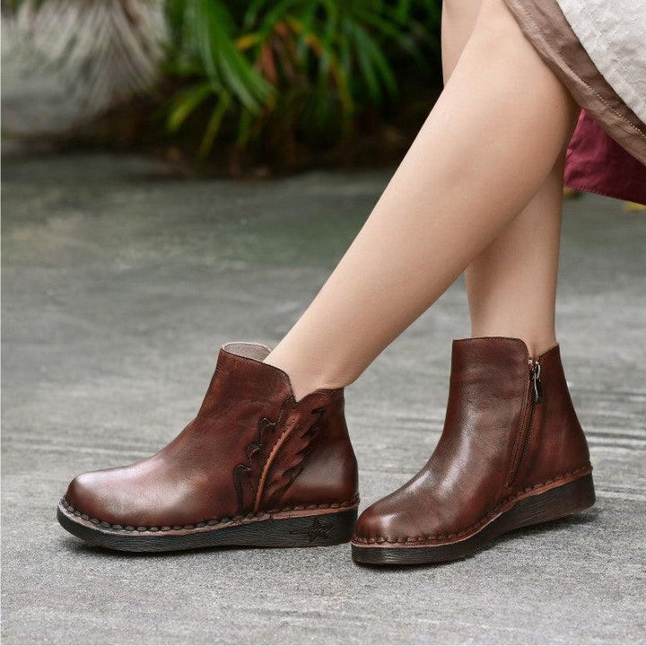 Handmade Leather Women's Retro Short Boots - ZYLIRA