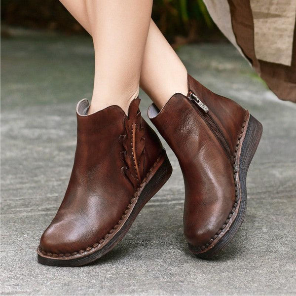 Handmade Leather Women's Retro Short Boots - ZYLIRA