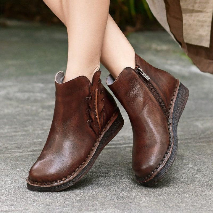 Handmade Leather Women's Retro Short Boots - ZYLIRA