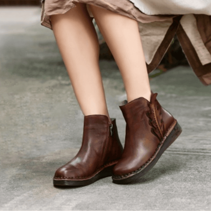 Handmade Leather Women's Retro Short Boots - ZYLIRA