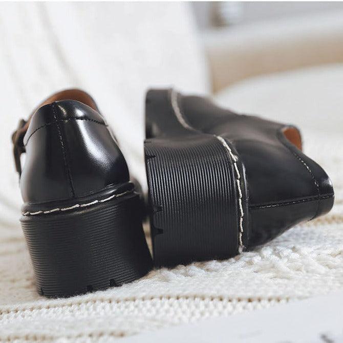 Women Vintage Buckle Leather Mary Janes Shoes - ZYLIRA