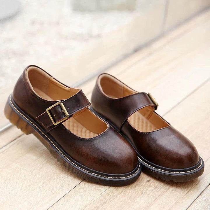 Women Vintage Buckle Leather Mary Janes Shoes - Flats - ZYLIRA