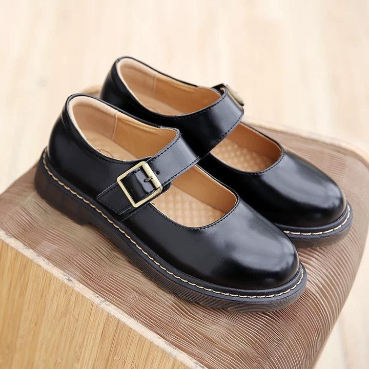 Women Vintage Buckle Leather Mary Janes Shoes - Flats - ZYLIRA