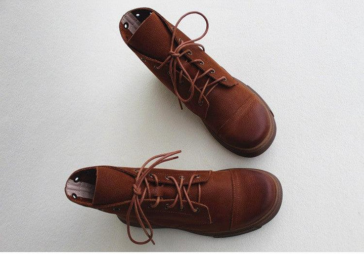 Lace Up Non-Slip Soft Leather Women's Boots - ZYLIRA