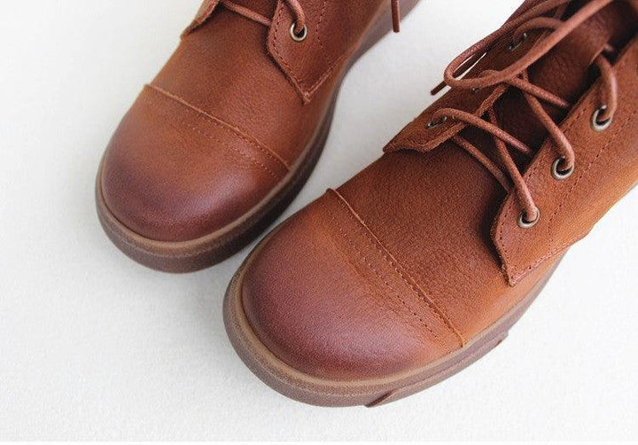 Lace Up Non-Slip Soft Leather Women's Boots - ZYLIRA