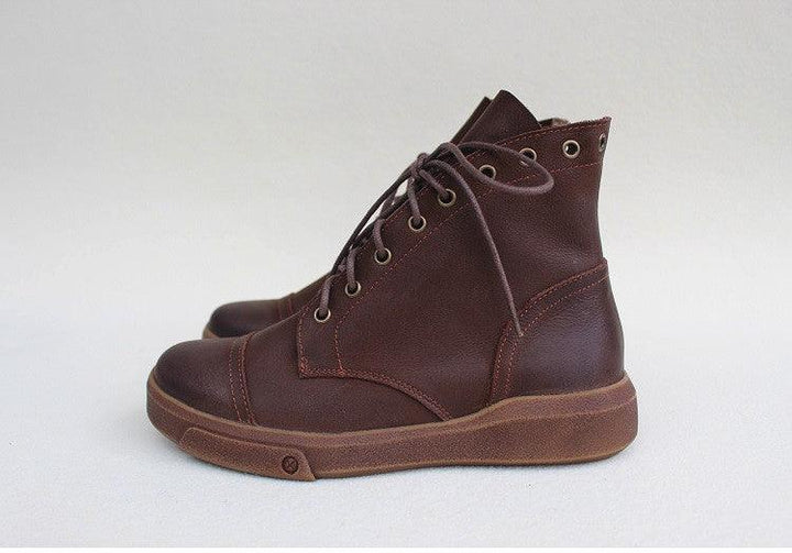 Lace Up Non-Slip Soft Leather Women's Boots - ZYLIRA