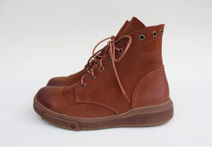 Lace Up Non-Slip Soft Leather Women's Boots - ZYLIRA