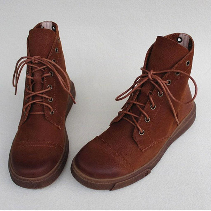 Lace Up Non-Slip Soft Leather Women's Boots - ZYLIRA