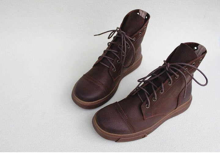 Lace Up Non-Slip Soft Leather Women's Boots - ZYLIRA