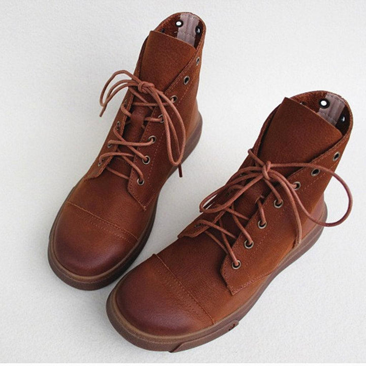 Lace Up Non-Slip Soft Leather Women's Boots - ZYLIRA