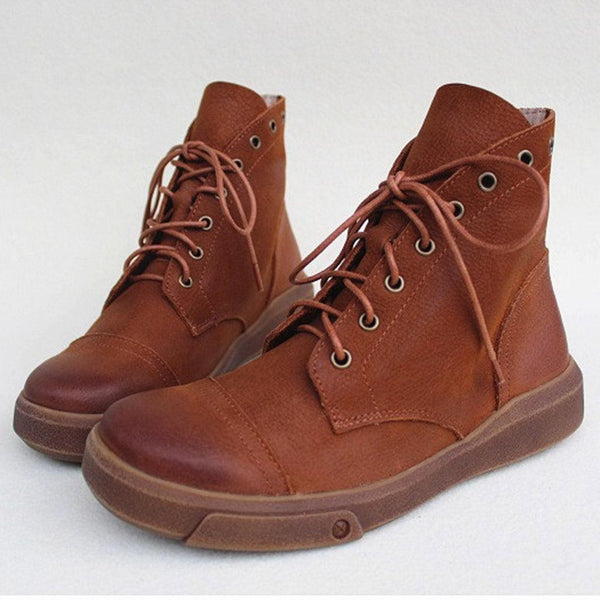 Lace Up Non-Slip Soft Leather Women's Boots - ZYLIRA