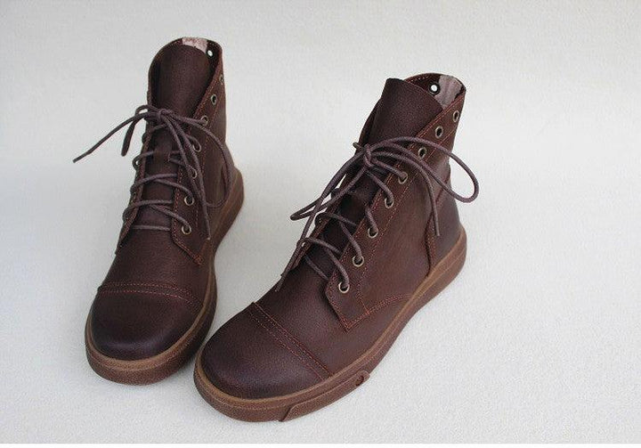 Lace Up Non-Slip Soft Leather Women's Boots - ZYLIRA
