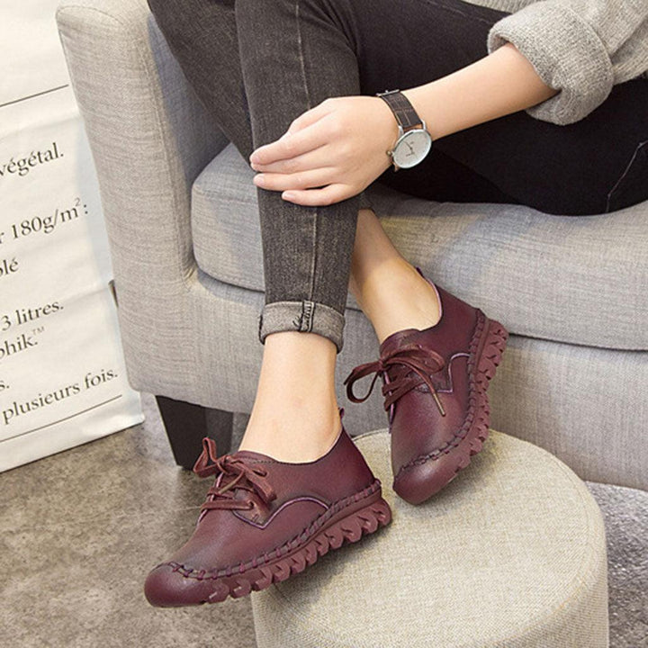 Leather Lace-Up Women Casual Shoes - ZYLIRA