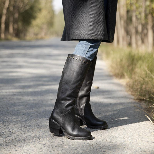 Leather Thick Heel Retro Long Boots | Gift Shoes - ZYLIRA