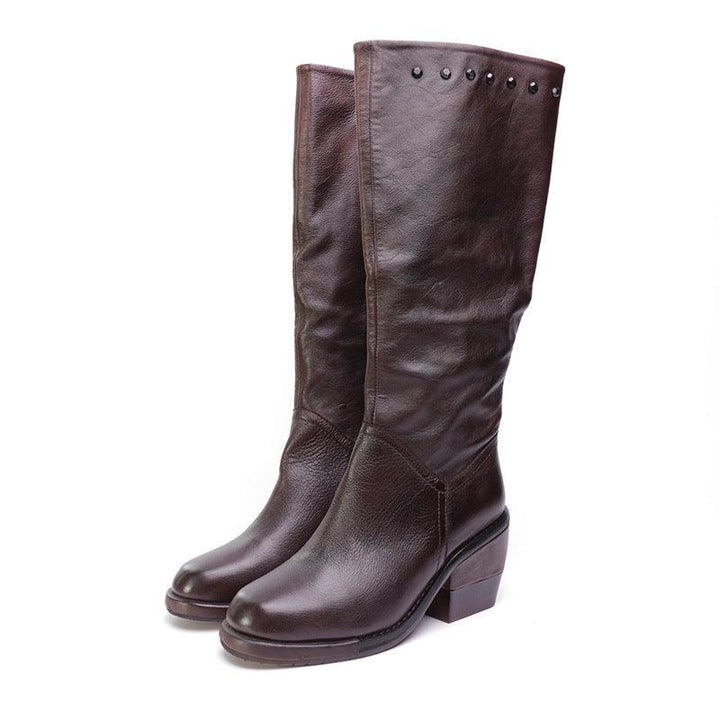 Leather Thick Heel Retro Long Boots | Gift Shoes - ZYLIRA