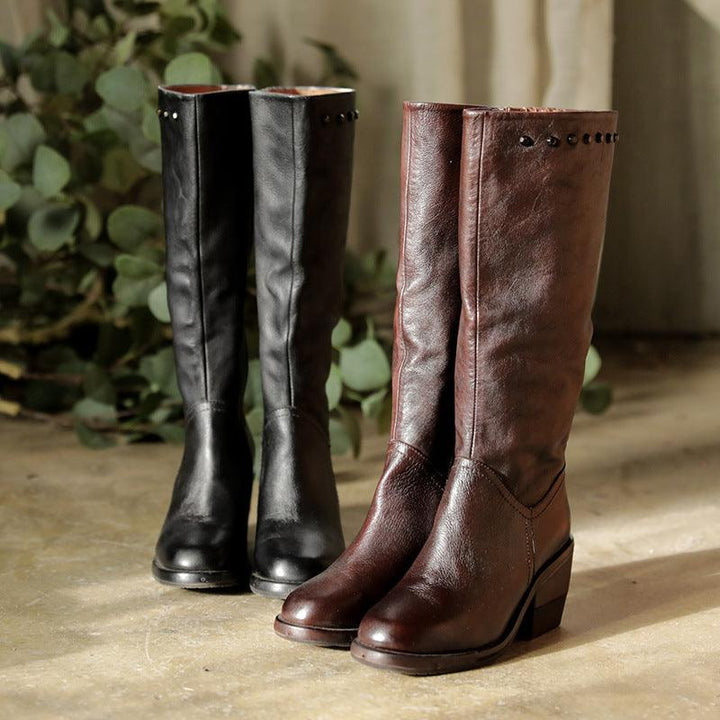 Leather Thick Heel Retro Long Boots | Gift Shoes - ZYLIRA