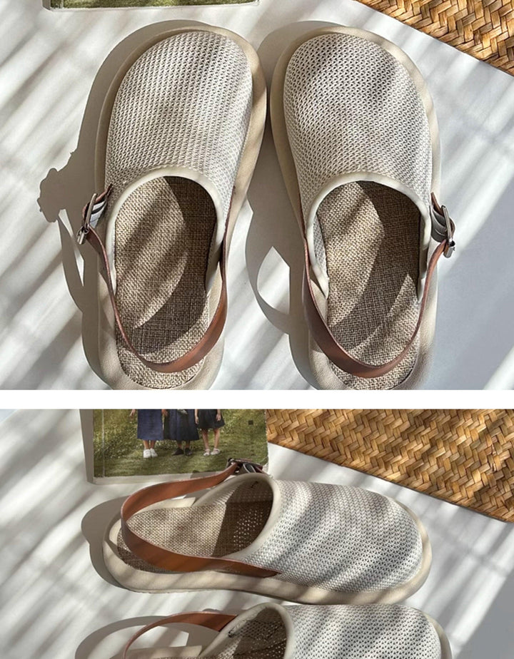 Mesh Cotton Linen Wide Toe Box Slingback Sandals - ZYLIRA