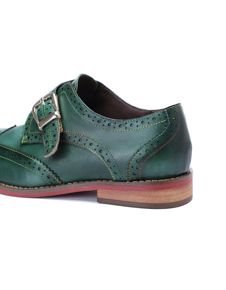 Brogue Style Monke Strap Vintage Green Oxford Shoes - ZYLIRA