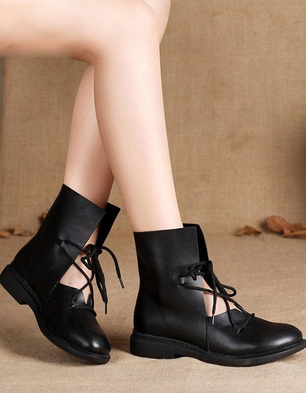 New Trendy Fashion Handmade Leather Black Boots - ZYLIRA