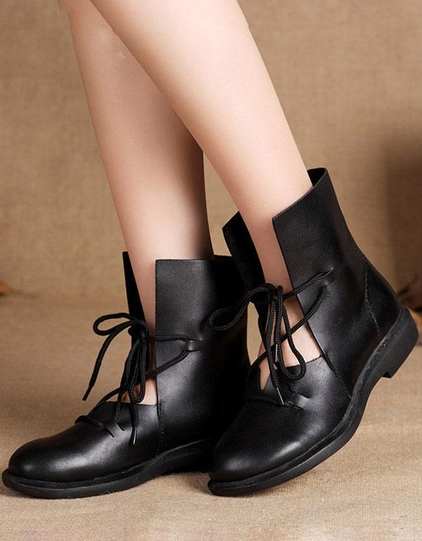 New Trendy Fashion Handmade Leather Black Boots - ZYLIRA