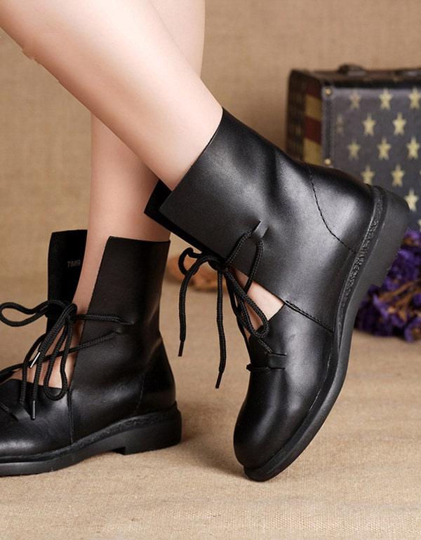 New Trendy Fashion Handmade Leather Black Boots - ZYLIRA