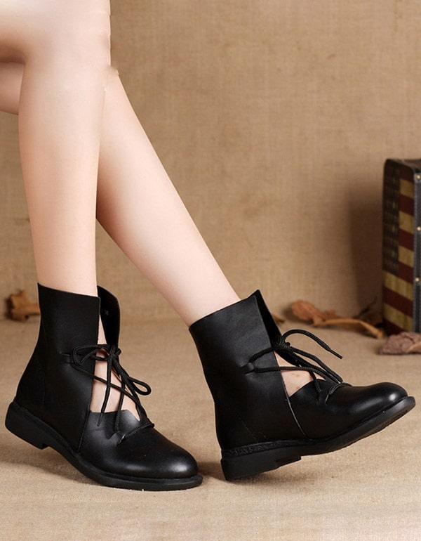 New Trendy Fashion Handmade Leather Black Boots - ZYLIRA