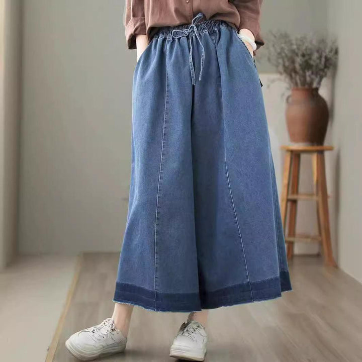 Women Color Block Lace-Up Loose Wide Leg Jeans - ZYLIRA