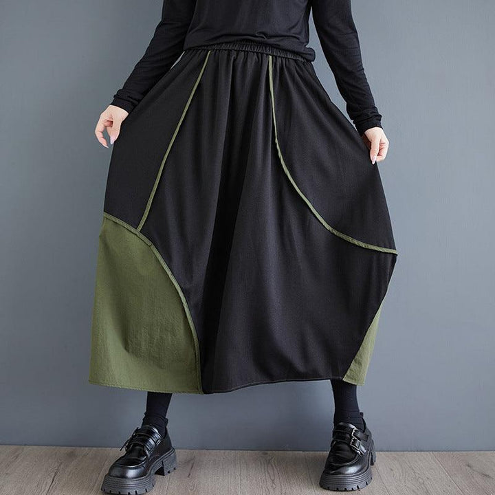 Casual Elastic Waist Asymmetric Color Block Skirts - ZYLIRA