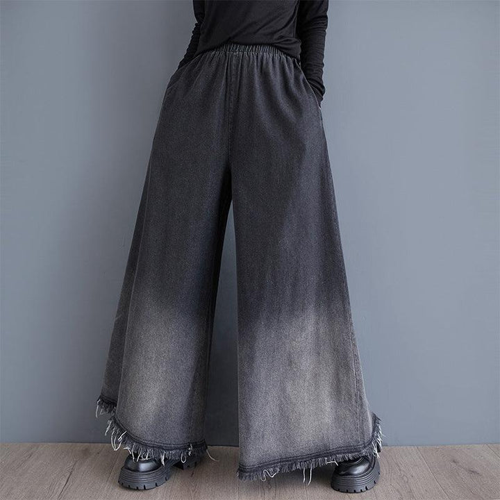 Washed Ombre Frayed Wide-Leg Jeans for Women - ZYLIRA