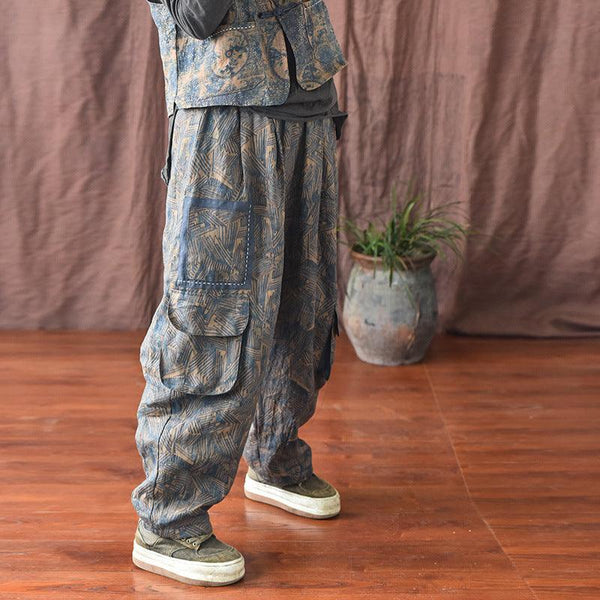 Women Casual Loose Winter Padded Pants Warm Linen Overalls - ZYLIRA