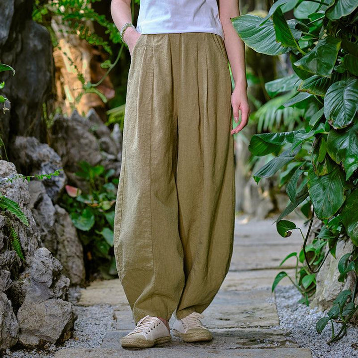 Solid Color Loose Linen Harem Pants for Women - ZYLIRA