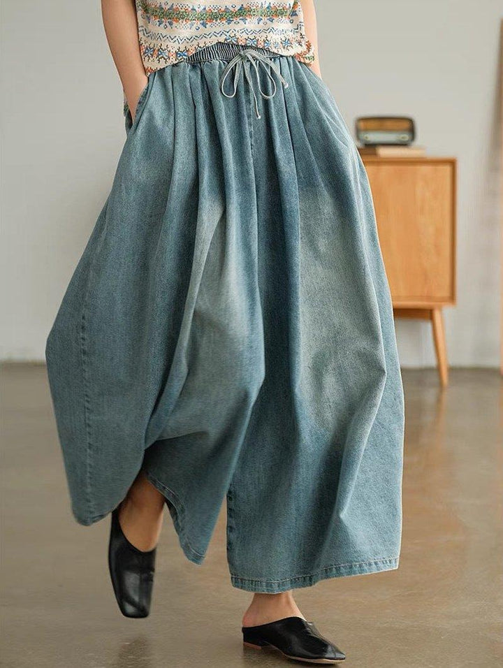 Vintage Washed Oversized Loose Fit Pleated Jeans - ZYLIRA