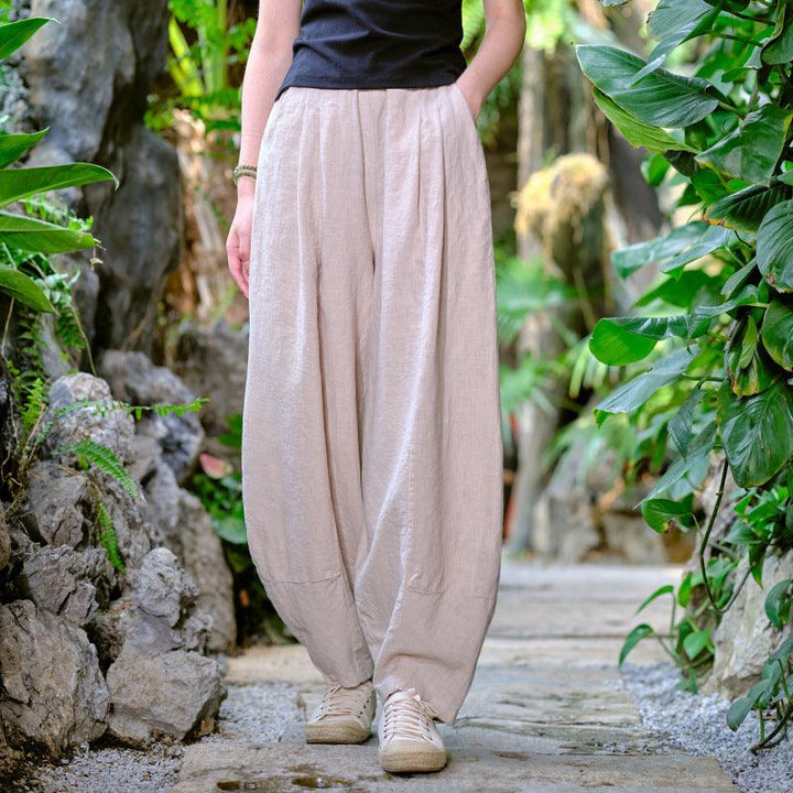 Solid Color Loose Linen Harem Pants for Women - ZYLIRA