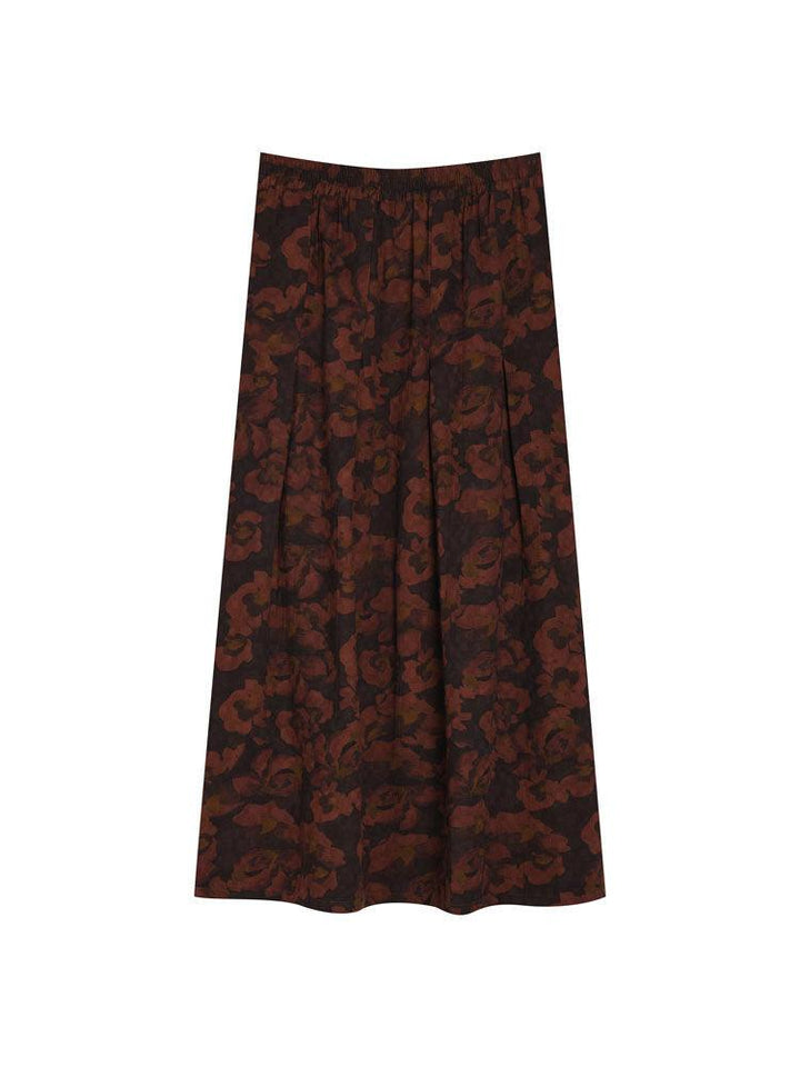 Vintage Elastic Waist Printed A- Line Midi Skirts - ZYLIRA