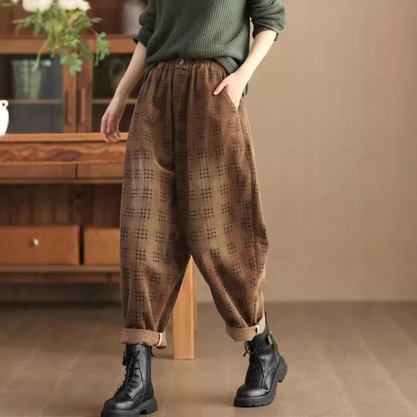 Women Vintage Loose Washed Corduroy Harem Pants - ZYLIRA