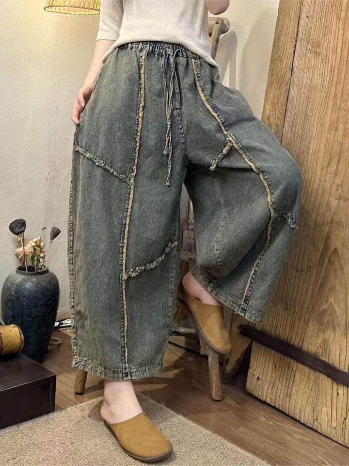 Women Vintage Washed Distressed Raw Hem Jeans - ZYLIRA